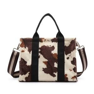 Black & Brown Cow Print Satchel with Crossbody Strap